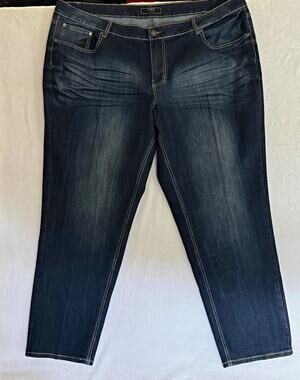 Cato Women Plus Size 26W Dark Wash Blue Stretch High Rise Straight Jeans Pockets